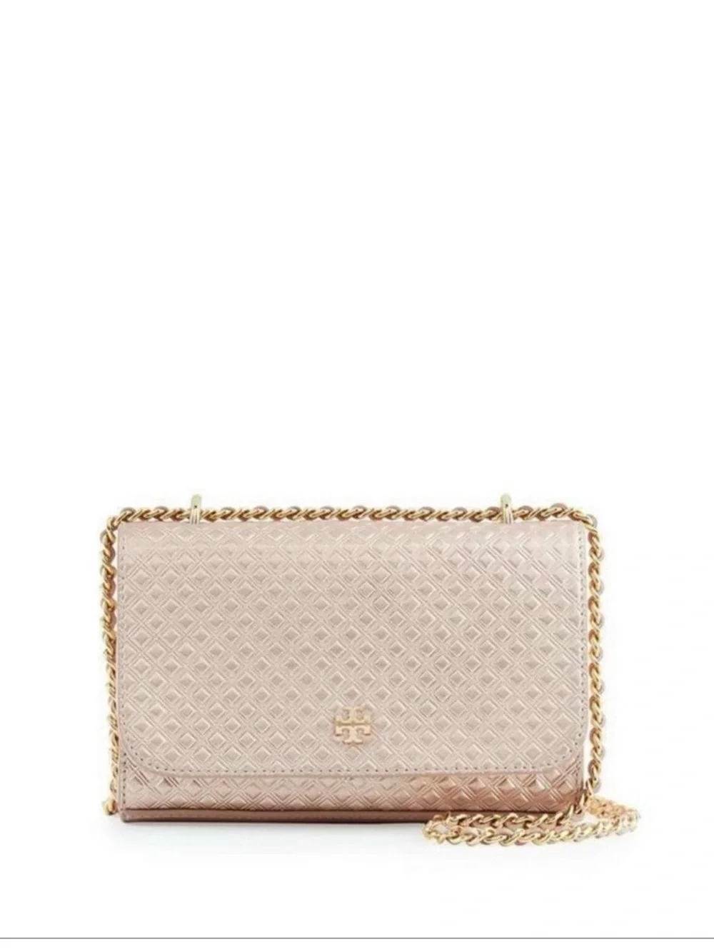 Tory Burch Metallic Quilted Crossbody Bag - Rose Gold